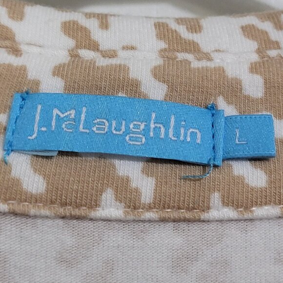 J McLaughlin Womens LG White Khaki Houndstooth Court Polo 3/4 Sleeve - Picture 3 of 6